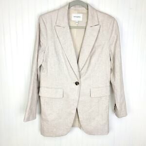 Banana Republic Long Line Linen Blend tan single Button Tan Blazer Womens Size 8